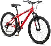 Pacific Cavern Mountain Bike for Youth, Boys and Girls, 21-Speed Twist Shifter, 24-Inch Wheels, 14-Inch Steel Frame, Front Suspension, Kickstand Included, Red