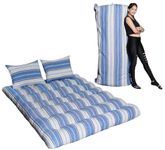 AGLA KADAM Cotton Blend Queen Size Floor Mattress (5 X 6 Feet) - 6-Layer Comfort, Foldable Gadda For Couples And Guests - Blue And White Stripes