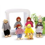 Playbox Wooden Pop's Family | 6pcs Wooden Dolls Pretend Play Set Dolls Family for Children Kids Figure Toy Mini House Gift