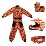 Zorax Orange CAMO XS(3-4 Years) Kids Suit & Gloves S(5cm) & Goggles & Zorax XS (47-48cm) ZOR-X17 Kids Motocross Helmet ECE 2206, Children Motorbike Motorcycle Helmet Set