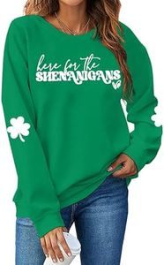 UNIQUEONE St Patricks Day Sweatshirt - Here for the Shenanigans Sweatshirts Women Casual Irish Long Sleeve Pullover Tops Green