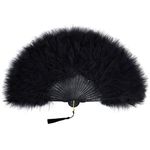 BABEYOND 1920s Marabou Feather Fan Flapper Folding Hand Fans Feather Fan Handheld for 20s Vintage Gatsby Party (Rib Black)