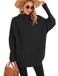 Famulily Women's Sweater Long Batwing Solid Pullover Soft Slouch Neck Knitted Loose Casual Jumper Tops Black M