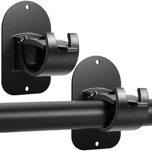 No Drill Curtain Rod Holder Hangers - Self Adhesive Curtain Rod Hook - Upgrade Sticky No Drilling Plastic Curtain Rod Brackets Renter Friendly Curtain Rod Hanger (2PCS Black)