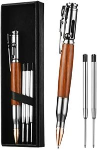 AUAUY Bolígrafo de Metal con Acción de Perno de Titanio, Pluma de Escritura de Oficina Retráctil Recargable de Tinta, Bolígrafo de Gama Alta con 5 Recargas y Caja de Regalo - Marrón