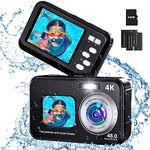 Underwater Camera, 4K 48MP Autofocus Waterproof Camera with Selfie HD Dual Screens, 11FT 16X Digital Zoom Waterproof Camera with 64GB Card, Fill Light Underwater Camera for Snorkeling