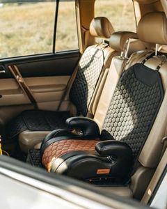 Owleys Premium Leather Car Seat Protector 2 Pack for Child Car Seat Cover from Dirt - Infant Car Seat Protector for Back Seat/Front Booster Seat Protector Under Baby Car Seat Waterproof Black