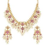 Peora Indian Ethnic Temple Jewellery Diamond Cut CZ Pearl Necklace Earring Set for Women Girls