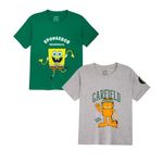 Nap Chief Kids Cotton Spongebob and Garfield T Shirt Combo for Boys & Girls, Casual T Shirts for Kids - (BD1137Y_Pale Green & Grey Melange_9-10 Years) Combo 2