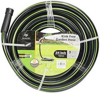 Worth Garden 3/4 in. x 100 ft. Long Water Hose - Heavy Duty Durable Non Kinking Black Garden Hose - PVC Material Hose with Brass Fittings - Flexible Hose for Household and Commercial Use