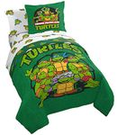 Nickelodeon Teenage Mutant Ninja Turtles Green Bricks 7 Piece Full Bed Set - Includes Reversible Comforter & Sheet Set Bedding - Super Soft Fade Resistant Microfiber (Official Nickelodeon Product)