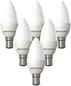 paul russells 6.5W LED Candle Light Small Bayonet Cap B15D, 60w Equivalent, 806LM Daylight Lamps, Frosted C35 SBC Energy Saving Chandelier Lightbulbs, Pack of 6