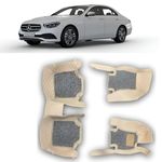 CAPEDELL Premium 7D Car Floor Mats Compatible for Mercedes Benz E Class(19-23) ||Luxury Leather Double Layered Mat||3Pcs||100% Waterproof and Washable||Color :-Beige with Golden (Beige Brown Grass)