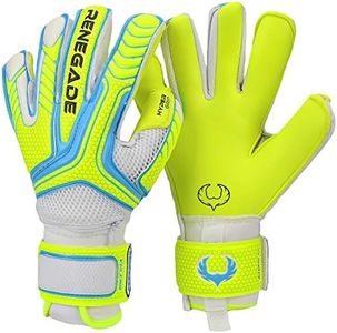 Renegade GK Vulcan Surge Goalie Gloves with Pro-Tek Finger Spines | 3.5+3mm Hyper Grip & 4mm Duratek | Neon Yellow & Blue Soccer Goalkeeper Gloves (Size 7, Youth, Roll-Neg Hybrid Cut, Level 3)