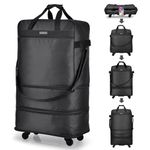 Hanke Expandable Large Suitcase 4 Wheels Lightweight Collapsible,Foldable Suitcases &Travel Bags Hand Luggage Extend 20/24/28 inch Suitcases Duffel Bag Without Telescopic Handle for Men & Women,Black