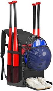 TPAID Baseball Backpack Softball Bag: 4 Bat Adult Youth Lightweight - Dry Wet Separation Compartment Shoe Glove Storage Helmet Holder Equipment Fence Hook College Team Backpack Black