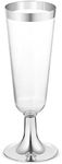 BloominGoods 50-Pack 6-Once Champagne Flutes - Disposable Clear Plastic Cups - Party & Wedding Silver Rimmed Fancy Premium Heavy Duty