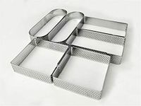 Product Image NewlineNY Stainless Steel 6 Pcs Perforated Oval, Rectangular, Square Tart Rings Molding Plating: 2 of Each (5" x 1.5") + (4" x 1.5") + (2.8" Square) x (0.8" H) Sizes