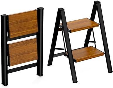 HBTower 2 Step Stool,Lightweight Aluminum Folding Step Stool with Anti-Slip Wide Pedal,330lbs Capacity 2 Step Ladder for Household,Kitchen,Office - BlackWoodgrain