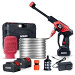 AGARO Marvel Cordless High Pressure Washer Gun | 24V Rechargeable Battery (2 x 1500mAh) | 110–240V | 10 Bar | 6-in-1 Adjustable Nozzle | 5M Hose Pipe | Car & Bike Wash | Premium Build with Cloth