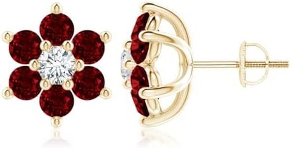 ANGARA 2.76 ct Six Petal Diamond and Ruby Flower Stud Earrings in 14K Yellow Gold | Natural Ruby Studs for Women | July Birthday, Anniversary, Gemstone Jewelry Gift | 3.5mm