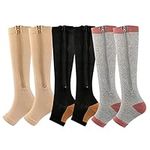 Zipper Compression Socks for Women Men 20-30 mmHg Support Hose Stockings Calf Knee High Running Walking(2/3/5Pairs)