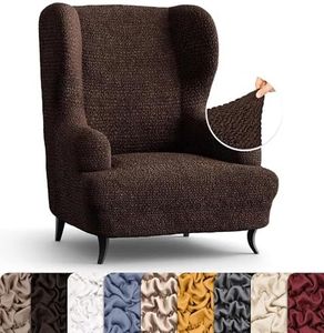 Mamma Mia Covers Wingback Chair Slipcover - High Back Chairs Slipcovers - Armchair Cover - 1-Piece Form Fit Stretch Furniture Protector - Microfibra Collection - Dark Chocolate (Wing Backed Chair)