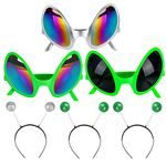Fowecelt Alien Headband Glasses Antenna - 6pcs Alien Headband Alien Antenna Alien Glasses Alien Costume Accessories Space Headband Alien Boppers for Kids Adults Masquerade Party Favor