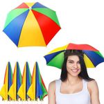 6 PCS Umbrella Hat, Umbrella Hats for Women Rainbow, Umbrella Hat Adult with Adjustable Elastic Band, Hat Head Umbrella Adult for Adult Kid Outdoor Gardening, Camping, Fishing, Festival Essential