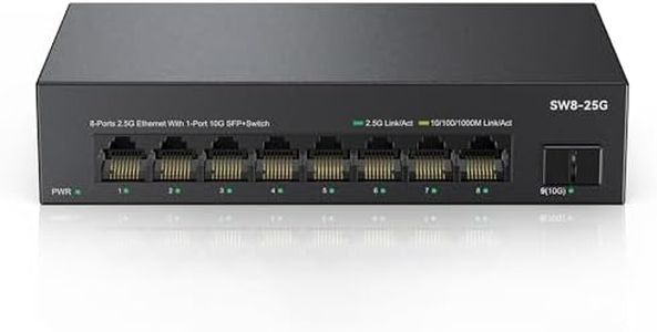 Real HD 8 Port 2.5G Ethernet Switch Unmanaged Network Switch with 8 x 2.5 Gigabit | 1 x 10G SFP+ | Work with 10-100-1000Mbps Devices | 60G Bandwidth | Plug & Play | Fanless Quiet Metal Internet Switch