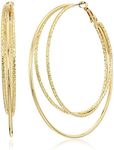 Guess Smooth and Textured Wire Gold Hoop Earrings, One Size, Gold, glass stone