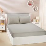 amazon basics 300 TC 100% Cotton Sateen Weave Fitted Bedsheet Set with 2 Pillow Covers | King Size (Silver)
