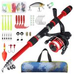 Axrye Kids Fishing Pole with Spinning Reels and Fishing Accessories, Light Weight Telescopic Fishing Rod 180cm with Full Kits Lure Case & Carry Bag for Youth (Red)