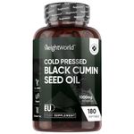 Cold Pressed Black Seed Oil Capsules Softgels 1000mg - 180 Vegan Softgels (6 Months Supply) - with High Strength Thymoquinone (Kalonji/Black Cumin Seeds) - Black Cumin Oil for Hair & Skin