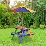 Ownsig Kids Picnic Table, Outdoor Wooden Table and Bench Set with Removable Umbrella for Backyard Garden Patio