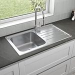 SÄUBER® 860 x 500mm Stainless Steel Kitchen Sink Single 1.0 Bowl Inset Reversible Drainer, 18/8 Stainless Steel Sinks, Free Waste