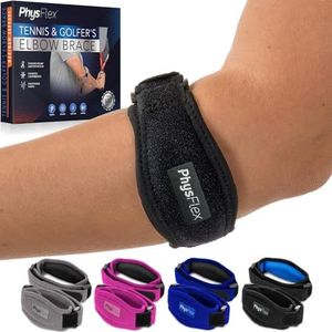 PhysFlex 2-Pack Elbow Brace for Men & Women, Adjustable Tennis & Golfer's Elbow Support Strap for Tendonitis Pain Relief - Compression Pad for Arm, Forearm, Tendon Pain Relief