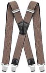 Decalen Mens Suspenders Very Strong Clips Heavy Duty Braces Big and Tall X Style (Dark Beige)