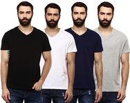 Aventura Outfitters Premium Pure Cotton V-Neck Regular Fit Tshirts for Men - (Pack of 4) (AO31-XXL_Navy, Grey Melange, White & Black)