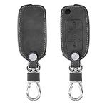 kwmobile Car Key Cover Compatible with VW Skoda SEAT 3 Button Car Key - Synthetic Nubuck Leather Fob Cover - Dark Grey