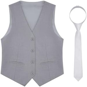 MagicSite Boys Vest with Tie Kids Formal Light Gray Suit Vest For Toddler Size 3