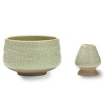 TEANAGOO Chawan Matcha Tea Bowl and Matcha Whisk Rest, Chasen Holder,MB-6, 18OZ / 510 ML, Matte Light Green with Black Seam, 2 pcs/Boxes.Handle Mixing Wisk Stand, Match Sifter Whisker Handmade Brush