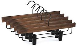 TOPIA HANGER Wooden Pants Skirt Slacks Bottoms Hangers 10 Pack with Metal Anti-Wrinkle Clips, Premium Retro Finish with 360°Chrome Hooks- CT03A