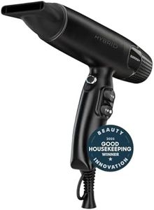 GAMMA+ Hybrid Professional Hair Dryer Lightweight, Ionic Technology, Low Noise with 2 Nozzles and Diffuser (Black)