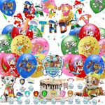 Paw Dog Birthday Party Supplies, Paw Dog Theme Birthday Decorations Included Happy Birthday Banner,Cake Toppers,Latex Balloons, Foil Balloons, Hanging Swirl Decorations Party Favors for Boys Girls