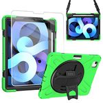 ZenRich Case for iPad Air 5th/4th Generation 10.9 inch 2022/2020, iPad Pro 11 Case with Screen Protector Rotating Stand Hand Strap Shoulder Belt Heavy Duty Shockproof Case for iPad Air 5/4, Green