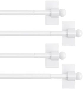 H.VERSAILTEX 4 PACK Magnetic Curtain Rods for Metal Doors Multi-Use Adjustable Rods Tool Free for Iron and Steel Place 1/2" Diameter, with Petite Ball Finials (16"-28", White)