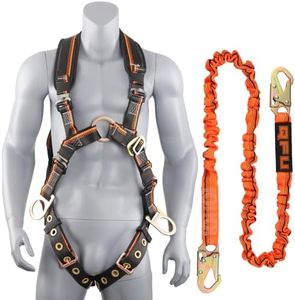 QFU Full Body Safety Harness & Fall Protection Kit with Padded Straps, ANSI Compliant, Includes Shock-Absorbing Lanyard for Roofing, Construction and Industrial Use