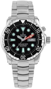 RATIO FreeDiver Helium-Safe Dive Watch Sapphire Crystal Automatic Diver Watch 1000M Water Resistant Diving Watch for Men (Black)