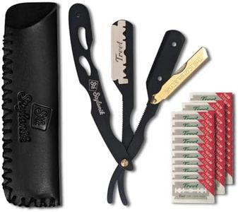 Stylonik Professional Straight Edge Barber Razor – 60 Single/30 Double-Sided Stainless Steel Blades for Men & Women, with Leather Case (Gold)